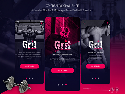 grit fitness onboarding adobe xd interactive design onboarding