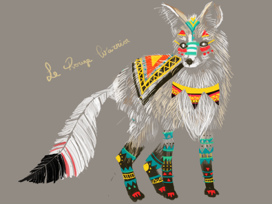 le rouge warrior doodle fox illustration pattern tribal warrior