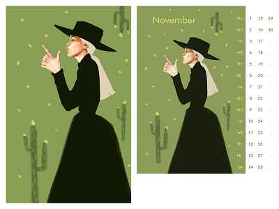 November 2020 calendar design design fashion illustration illustration portrait art typography