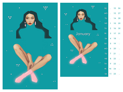 january calendar design color design digital art digital illustration fashion illustration illustration portrait art typography web