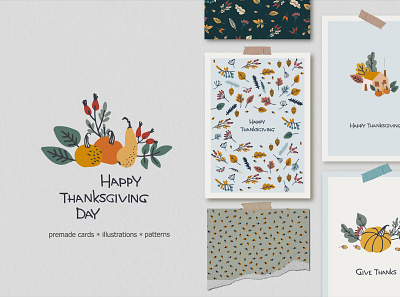 Happy Thanksgiving card and pattern design graphic design gratitude illustration thankful wrapping