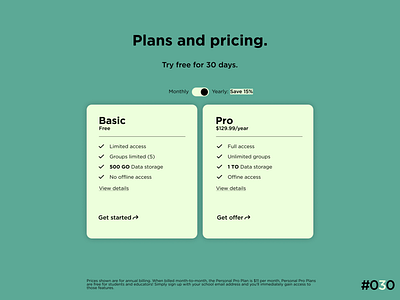 DailyUI #030 - Pricing app art clean design flat graphic design typography ui ux web