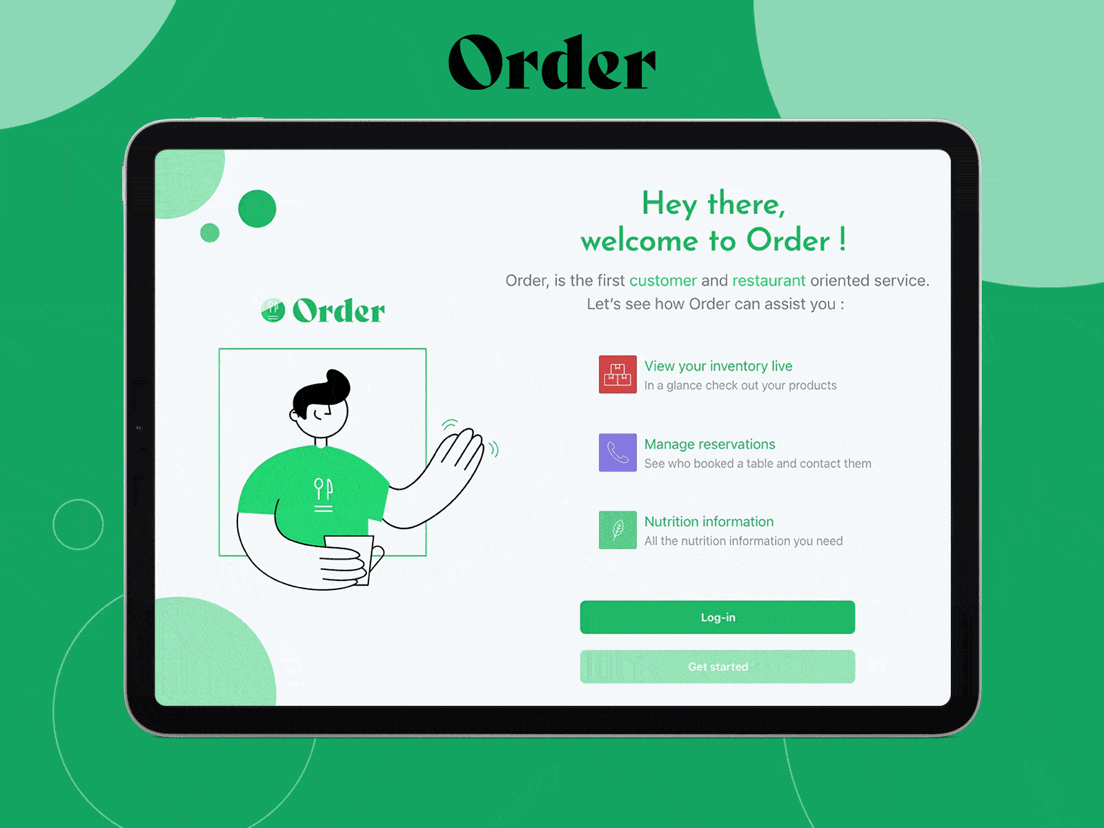 Order - Cash register adobexd flat food green illustrations ios new organization restaurant tablet ui waiter