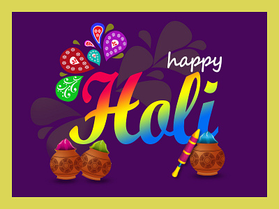 Happy Holi Greeting Card art colors design flat graphic desin greeting icon illustration minimal typography vector