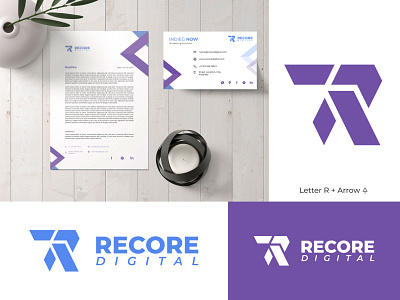 R Logo Design - Recore Digital Logo - Arrow Logo Design brand identity branding business logo company logo design digital logo graphic design illustration logo minimal minimalism minimalist r letter logo r logo recore digital symbol ui