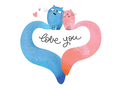 Two cats in love cat hand drawn love valentines day vector watercolor