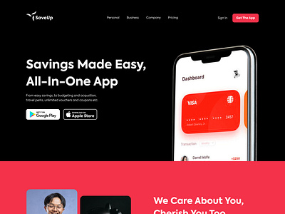 A financial app landing page design