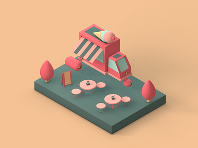 Ice Cream Truck 3d 3d illustration 3d modeling blender c4d isometric isometric design isometric illustration isometry low poly lowpoly3d lowpolyart lowpolygon maxonc4d