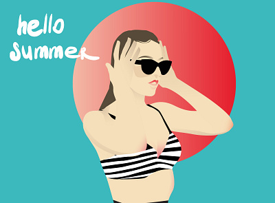 Hello summer art character colorful fashion girl holiday illustration portrait relax sea summer vector vocation women