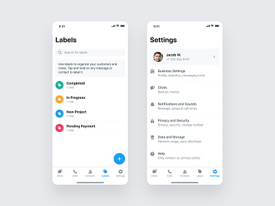 Labels and Settings app automation business call chat conversation design ios labels messages mobile product product design profile settings smart tags ui ux