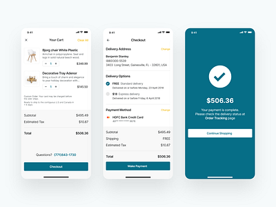 E-commerce Checkout Flow app design checkout checkout flow ecommerce app furniture store online shopping order placed payment shopping cart ui ux