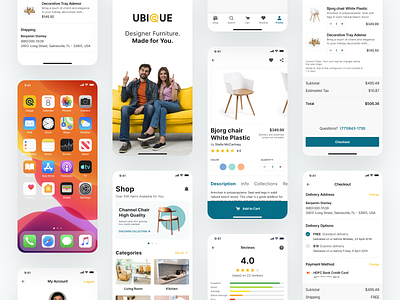 Furniture Shopping App add to cart app design checkout ecommerce ecommerce app furniture store ios launch screen online shopping product details product reviews shop shopping cart splash screen store ui ux