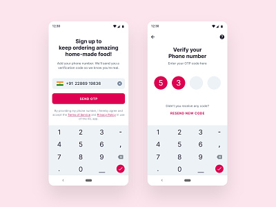 Phone Verification android app design food delivery app login material design new user online food order otp verification phone verification registration sign in sign up ui ux