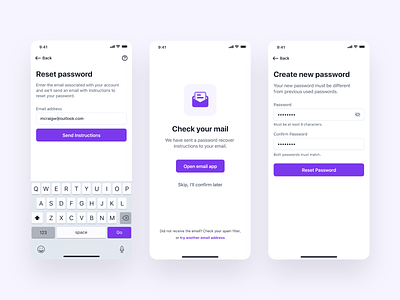 Password Reset Flow android app design change password create account forgot password ios login material design mobile app new user onboarding onboarding flow registration reset password setup profile sign up ui ui kit ux wireframes