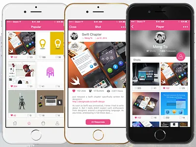 Dribbball - popular, shot & player view design dribbble ios sketchapp