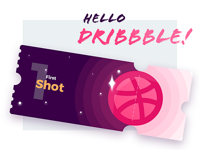 Hello Dribbble! debut dribbble first shot hello invitation pink star ticket