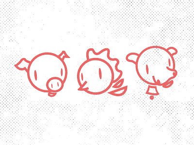 Cuties animals characters chicken cow cuties food halftone illustration pig red texture