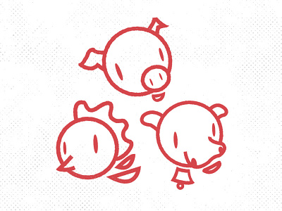 Cuties Round 2. animals characters chicken cow cuties food halftone icons pig red texture