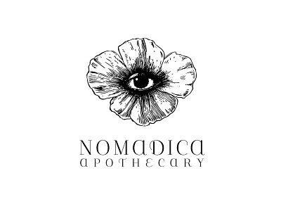 Nomadica Apothecary. creepy eye flower identity logo