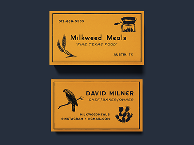 Milkweed Meals. business card food texas western
