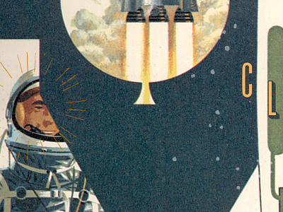 Clients. astronaut earth halftone rays rocket space vintage