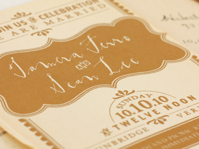 Tamera and Sean. invites silkscreened vintage paper wedding