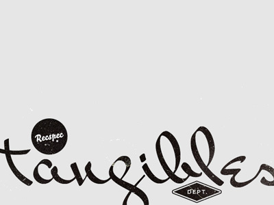 Recspec Tangibles Dept. black and white stamp store wordmark