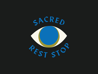 Sacred Rest Stop. blue branding eye green logo