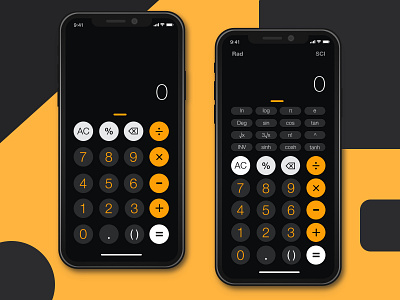 iOS Calculator Redesign - Daily UI app art black calculator calculator app calculator ui dailyui dailyuichallenge design ios app redesign scientific sketch sketchapp ui yellow