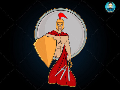 Spartan warrior with rope sword and shield