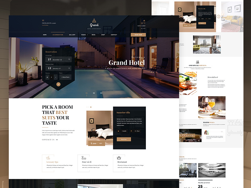 Hotel & Resturent Template - Homepage vacation travel tourism restaurant resort reservations rental motel lodge hotel hostel holiday guesthouse food accommodation