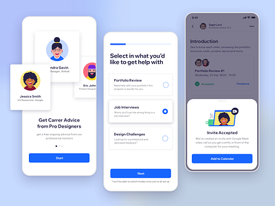 Mentors App app characters designers illustration mentor mentoring mentorship mobile modal onboarding overlay selection ui ux walkthrough