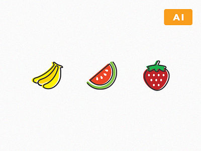 Free Fruit Icons ai banana color freebie fruit icons line strawberry vector watermelon