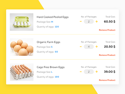 Cart Screen Preview for Egg Selling Website cart cost egg nutrition package price product quantity ui website