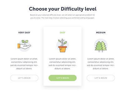 Difficulty Level Selection Interface cards development difficulty easy gamification level nature plant programming ui ux very easy