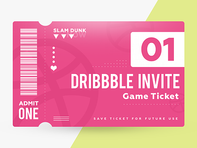 1 Free Dribbble Invite Giveaway barcode coupon debut draft dribbble invite free invite giveaway invitation invite retro slam dunk ticket