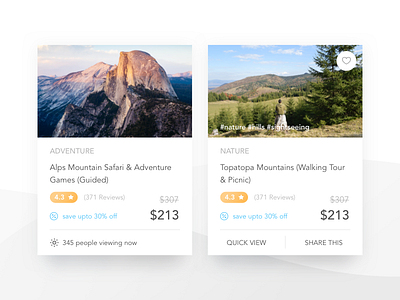Mini Product Cards Variation adventure buy card design discover ecommerce experience headout hover product quickview travel
