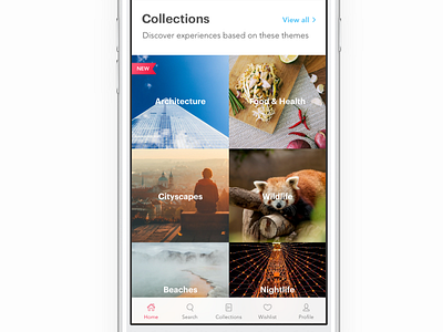 Feed page Collections activity cards collections experiences feed fullscreen headout homepage images ios travel ui