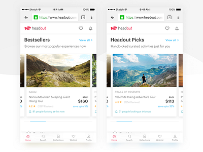 Bestsellers & Headout Picks activity app bestseller cards chrome curated experiences headout mobile web picks travel ui