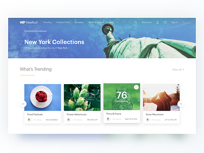 Collection Landing Page activity card categories collections desktop experiences headout landing newyork travel trending ui