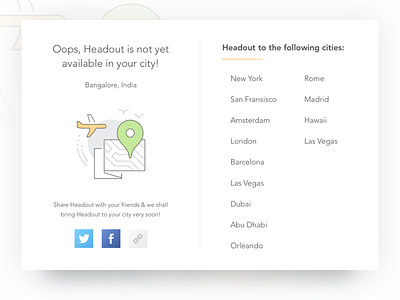 No City Found Popup activity city empty state experience headout illustration list modal no popup share travel