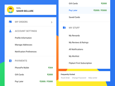 My Accounts Sidebar account desktop ecommerce flipkart hamburger items list menu profile shopping sidebar website