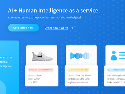 Artificial + Human Intelligence Project ai artificial audio automation business cards hcd hi human intelligence landing page service