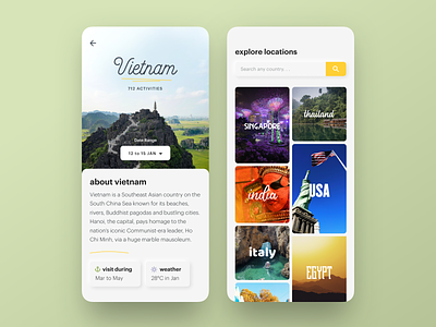 Travel Aggregator App - About City Screen activity app cards city design details experience explore location neomorphism neuomorphism photos search travel typogaphy ui