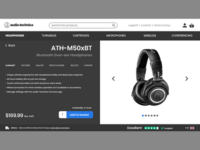 Audio technica product page remake adobe xd branding dailyui design flat minimal ui ux web website