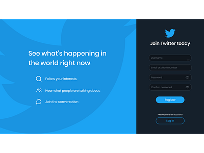 Twitter register page redesign adobe xd dailyui design twitter ui ux web