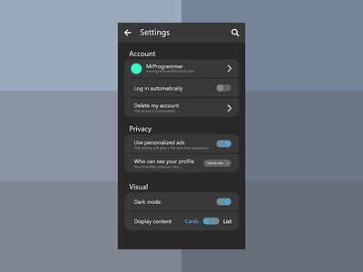 Settings page adobe xd app dailyui design flat mobile ui ux