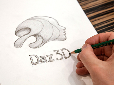 Daz 3D Logo Sketch 3d dimensional drawing lettering logo pencil sketch wip