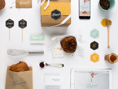 Honeycomb Bakery Case Study bakery brand branding honeycomb identity knolling logo logotype photography script