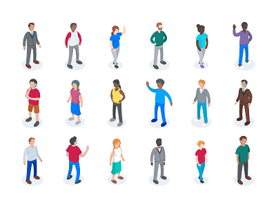 Isometric Characters characters colorful crowd dimensional illustration isometric people simple vector